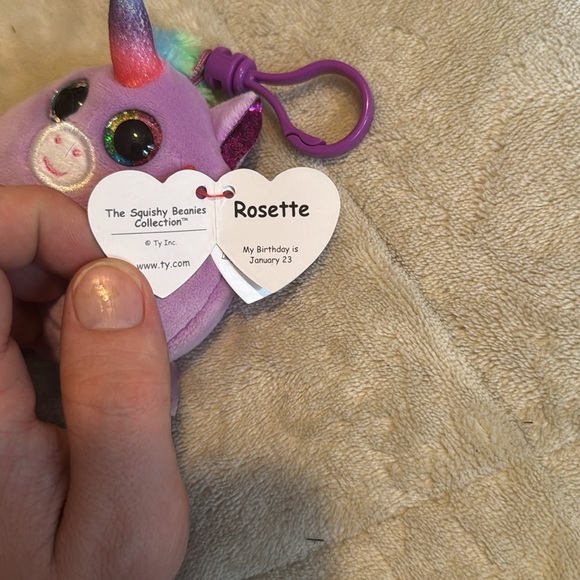 Ty squishy beanies rosette the unicorn  plushie clip NWT - Picture 4 of 4